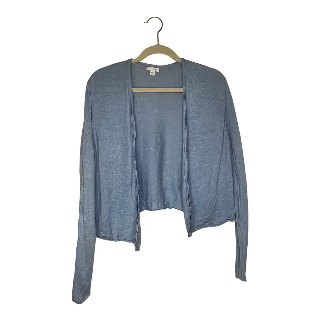 J Jill Blue Linen Cotton Modal Open Front Cropped Cardigan Womens Large - Picture 1 of 7